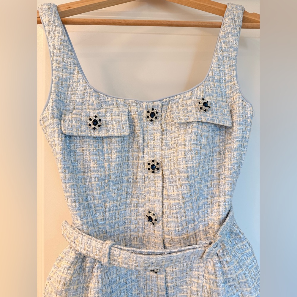 NWOT SELF-PORTRAIT BLUE BOUCLE SLEEVELESS MINI DRESS - Picture 10 of 16